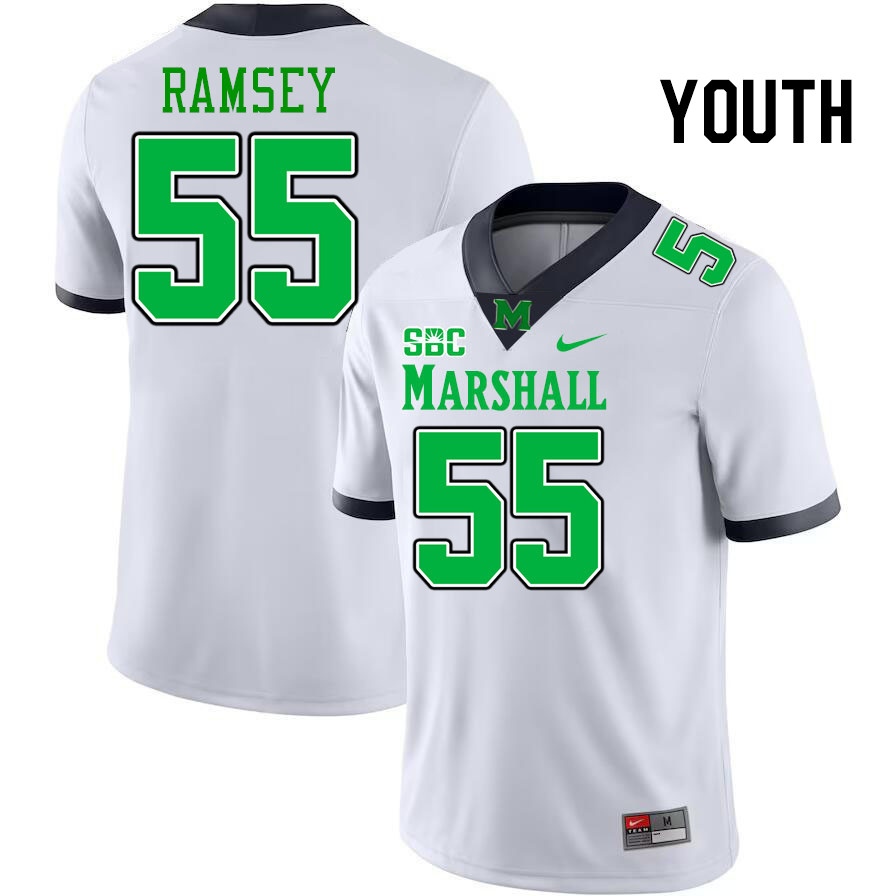 Youth #55 Bryce Ramsey Marshall Thundering Herd SBC Conference College Football Jerseys Stitched-Whi